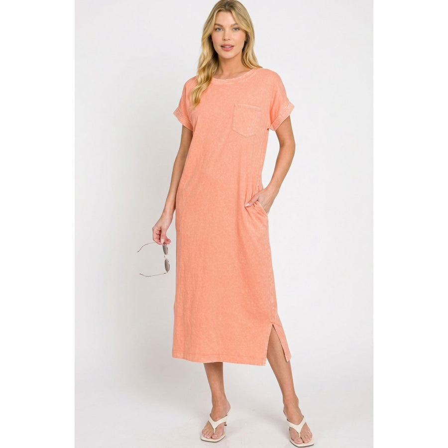Zenana Washed Exposed Seam Short Sleeve T-Shirt Dress Apparel and Accessories
