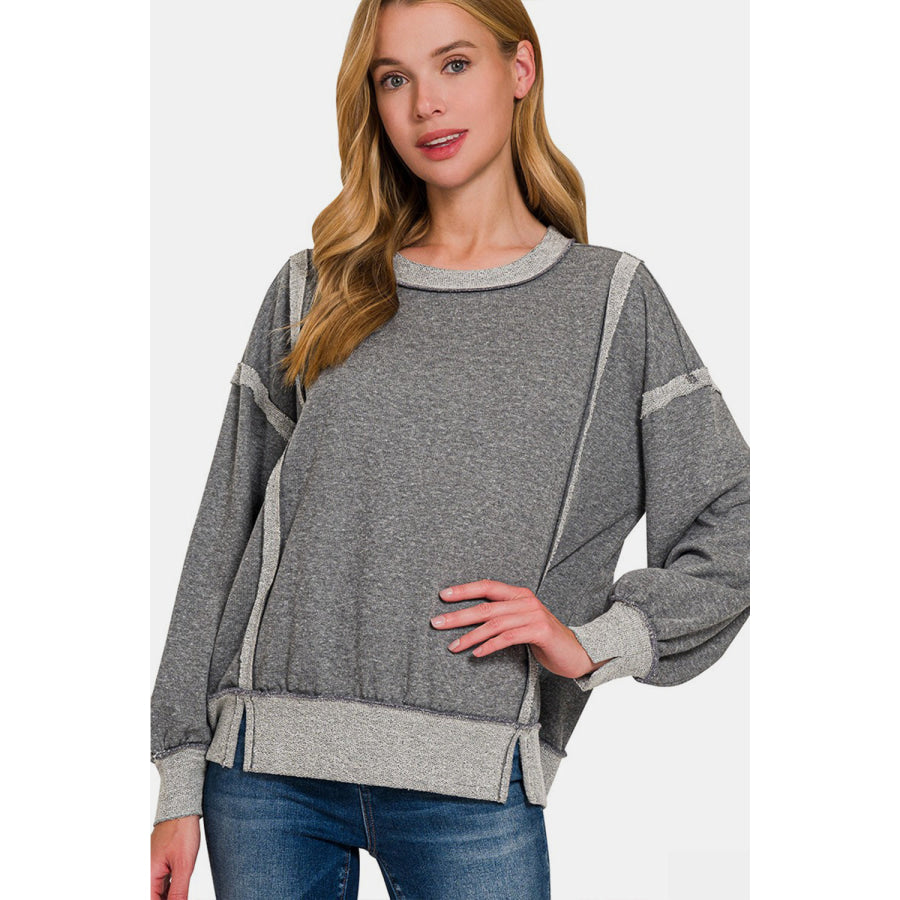 Zenana Washed Exposed-Seam Sweatshirt Apparel and Accessories