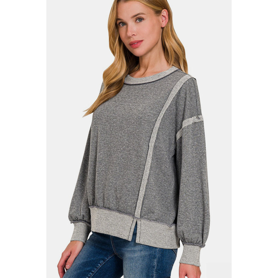 Zenana Washed Exposed-Seam Sweatshirt Apparel and Accessories