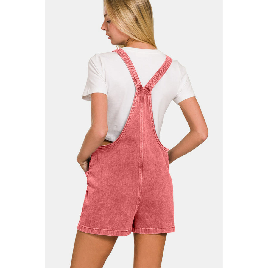 Zenana Washed Knot Strap Rompers CABERNET / S Apparel and Accessories