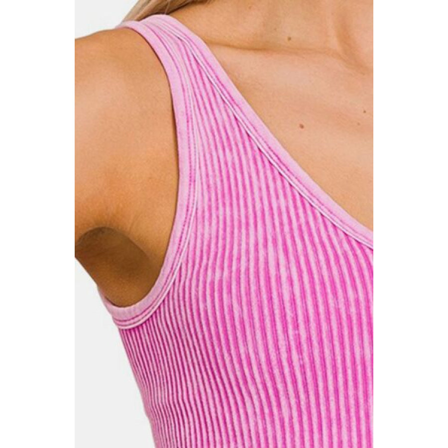 Zenana Washed Ribbed Cropped Tank BRIGHTMAUVE / S/M Apparel and Accessories