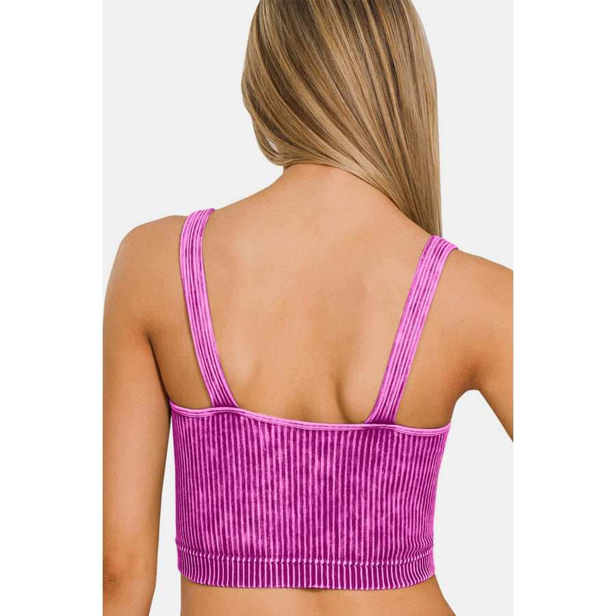 Zenana Washed Ribbed Cropped V-Neck Tank Lt Plum / S/M Apparel and Accessories