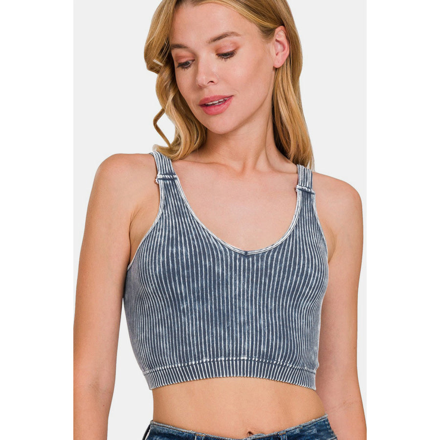 Zenana Washed Ribbed Cropped V-Neck Tank Blackberry / S/M Apparel and Accessories