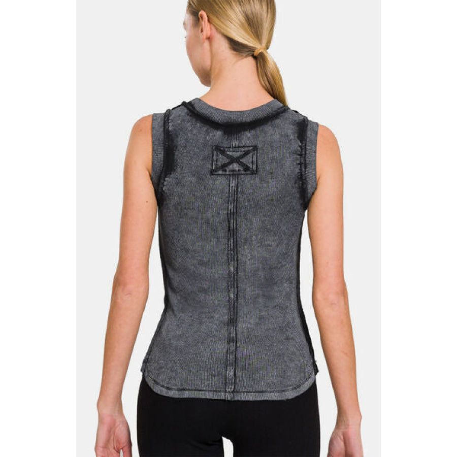 Zenana Washed Ribbed Round Neck Slim Tank ASHBLACK / S Apparel and Accessories