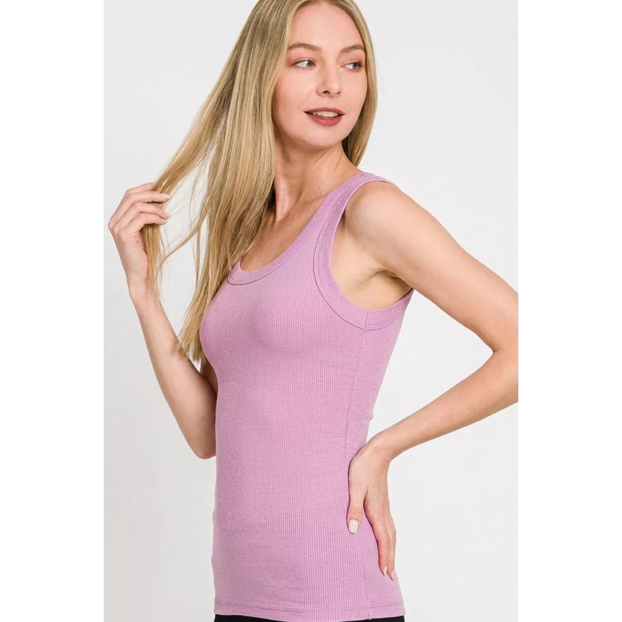 Zenana Washed Ribbed Scoop Neck Tank Top B LAVENDER / S Apparel and Accessories