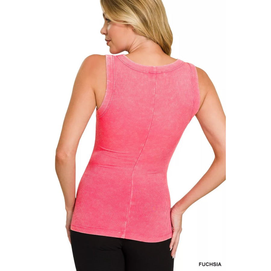 Zenana Washed Ribbed Scoop Neck Tank Top Apparel and Accessories