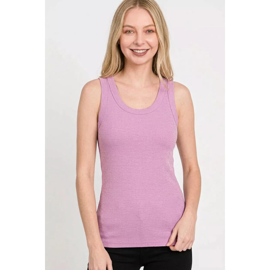 Zenana Washed Ribbed Scoop Neck Tank Top Apparel and Accessories