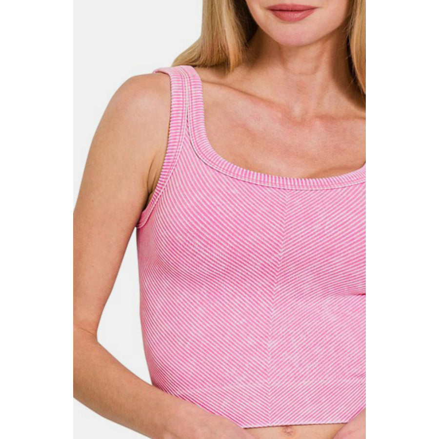 Zenana Washed Ribbed Scoop Neck Wide Strap Tank CANDY PINK / S/M Apparel and Accessories