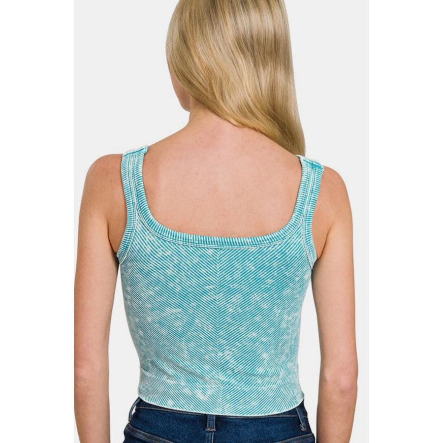 Zenana Washed Ribbed Scoop Neck Wide Strap Tank ICE BLUE / S/M Apparel and Accessories