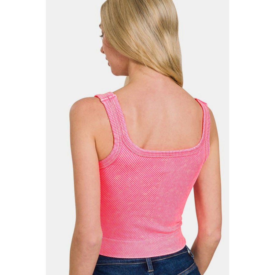 Zenana Washed Ribbed Scoop Neck Wide Strap Tank Apparel and Accessories