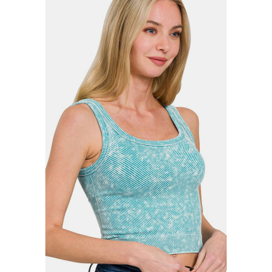 Zenana Washed Ribbed Scoop Neck Wide Strap Tank ICE BLUE / S/M Apparel and Accessories