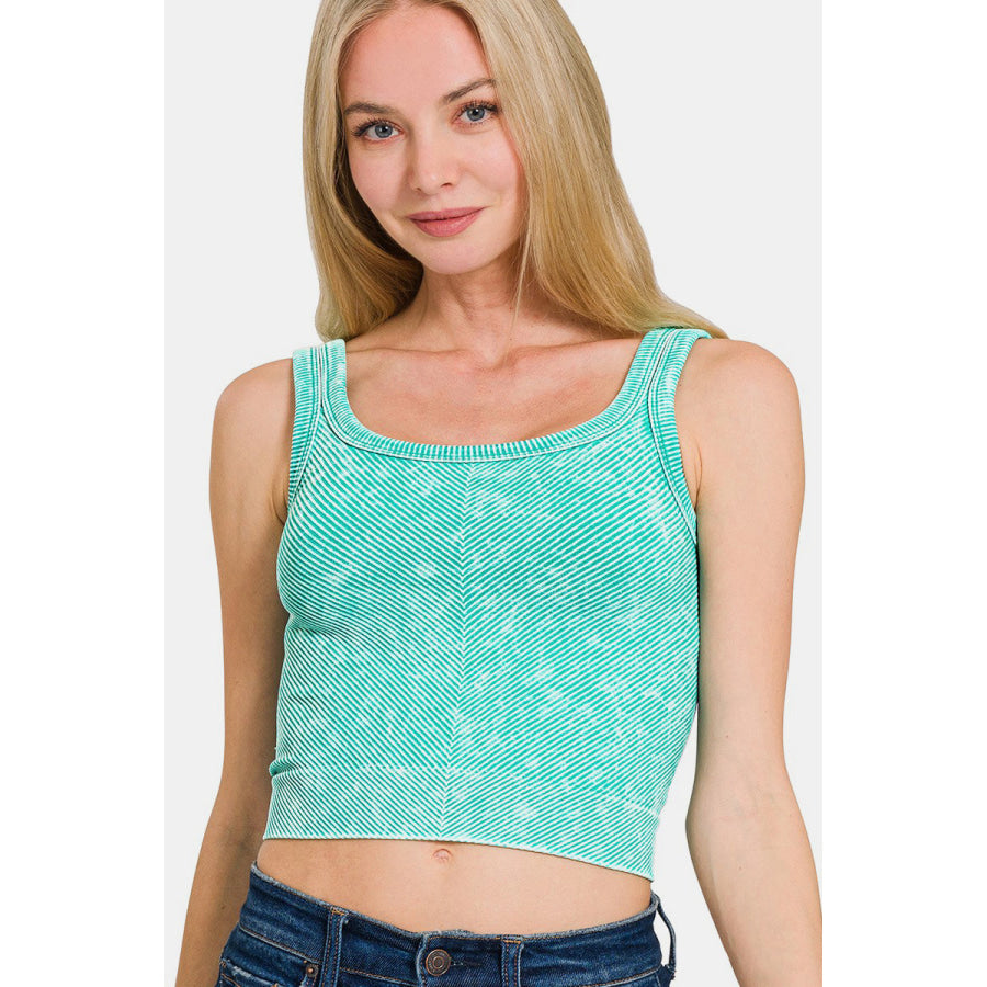 Zenana Washed Ribbed Scoop Neck Wide Strap Tank Turquoise / S/M Apparel and Accessories