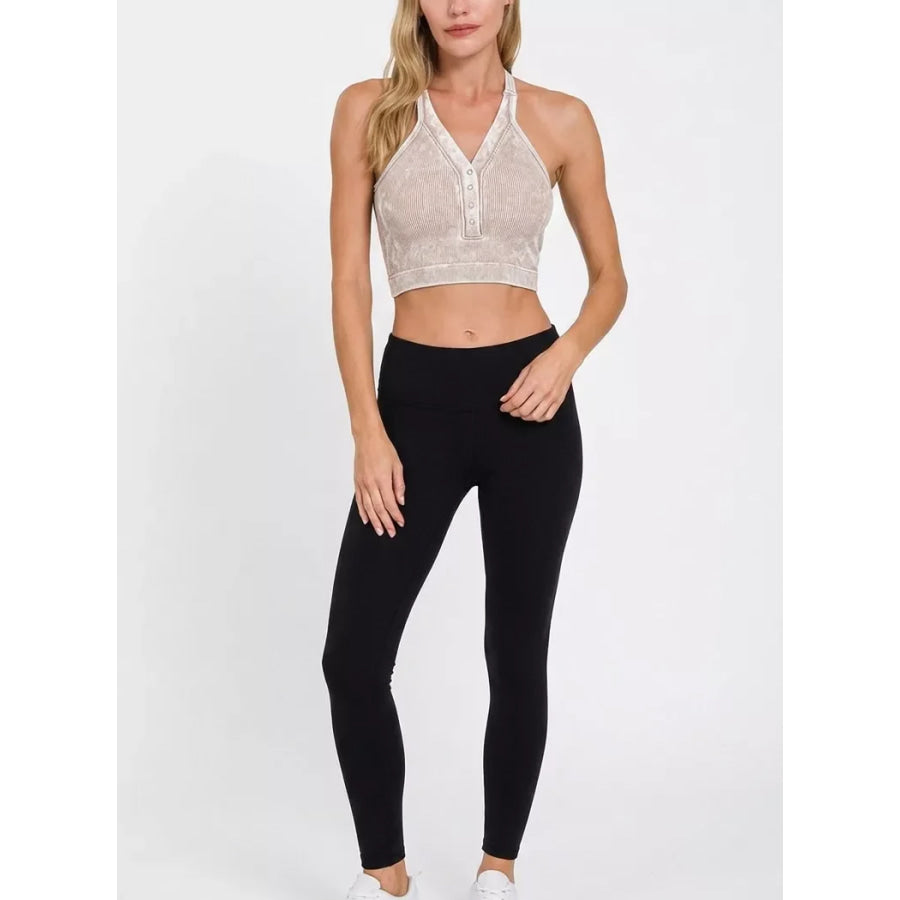 Zenana Washed Ribbed Seamless Button V-neck Tank Top Apparel and Accessories