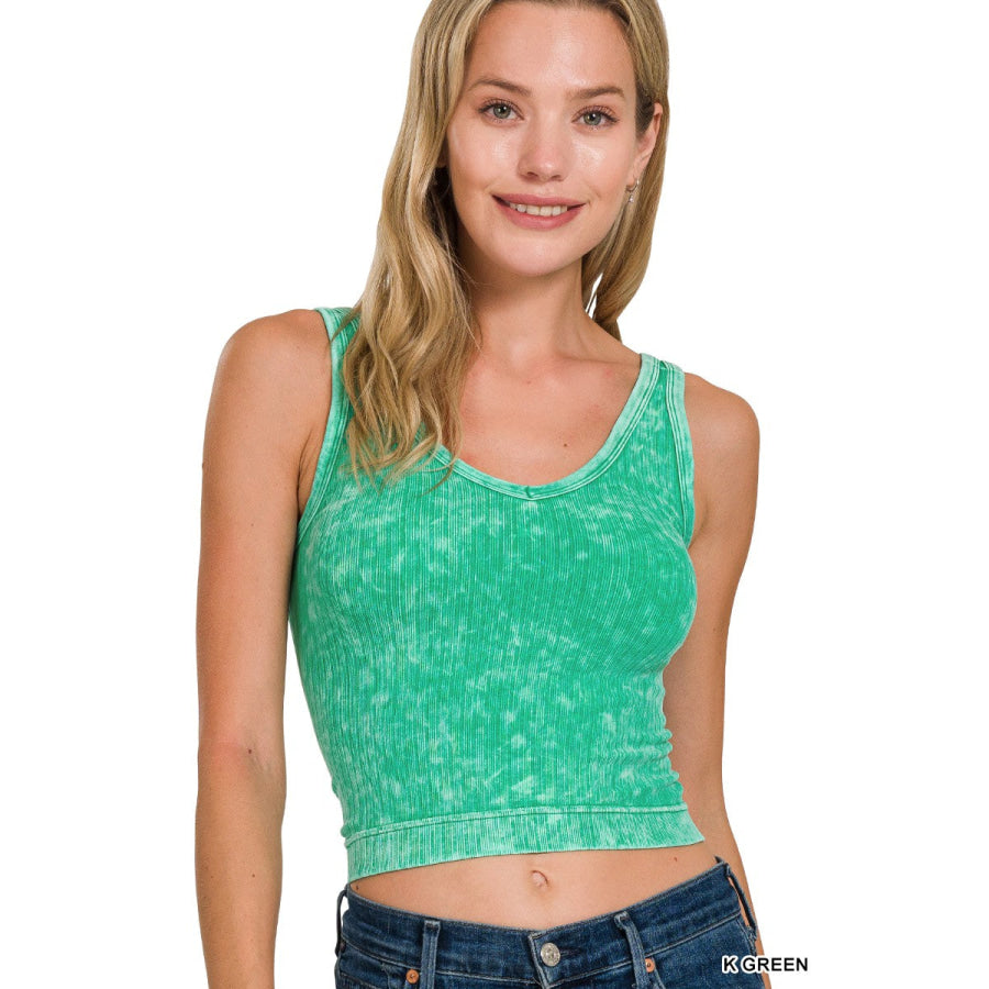 Zenana Washed Ribbed Seamless Cropped V-neck Tank Top Apparel and Accessories