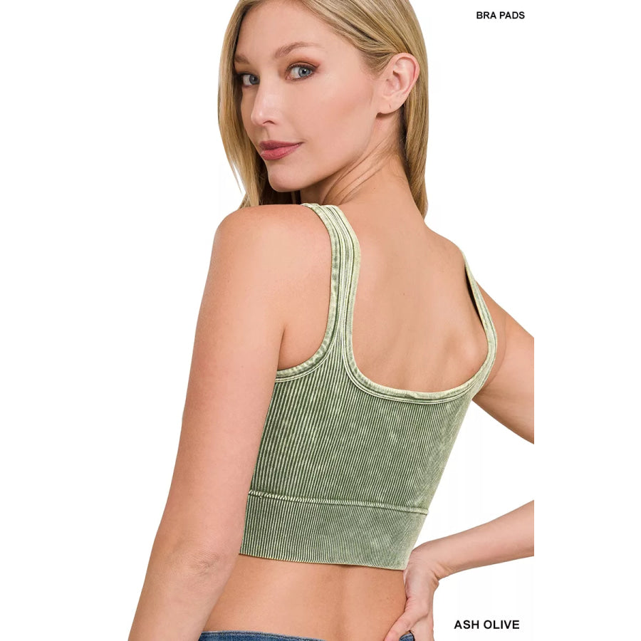Zenana Washed Ribbed Seamless Square Neck With Bra Pads Apparel and Accessories