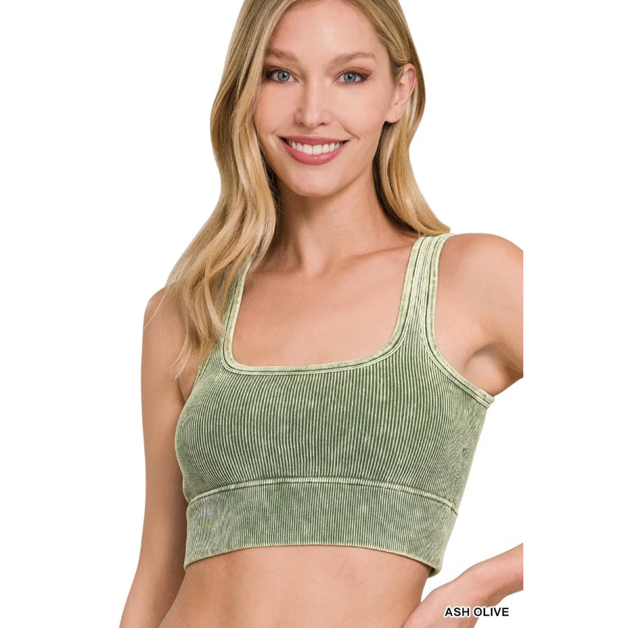 Zenana Washed Ribbed Seamless Square Neck With Bra Pads Apparel and Accessories