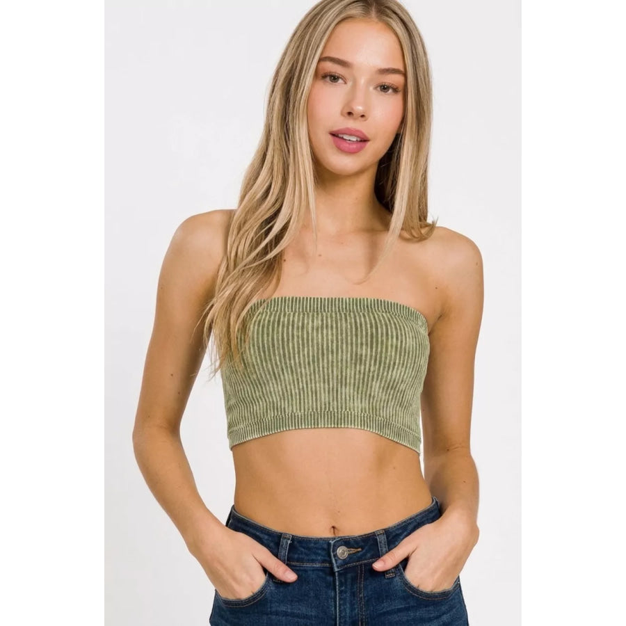 Zenana Washed Ribbed Seamless Tube Top Apparel and Accessories