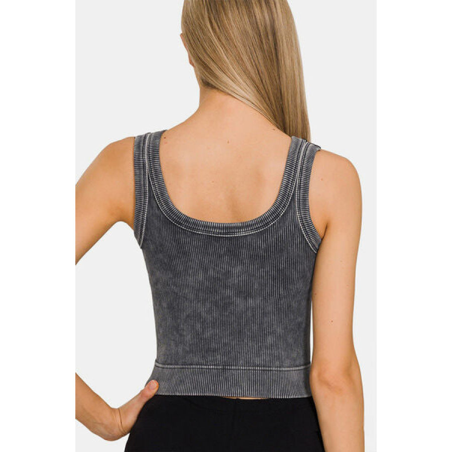 Zenana Washed Scoop Neck Wide Strap Tank ASHBLACK / S/M Apparel and Accessories
