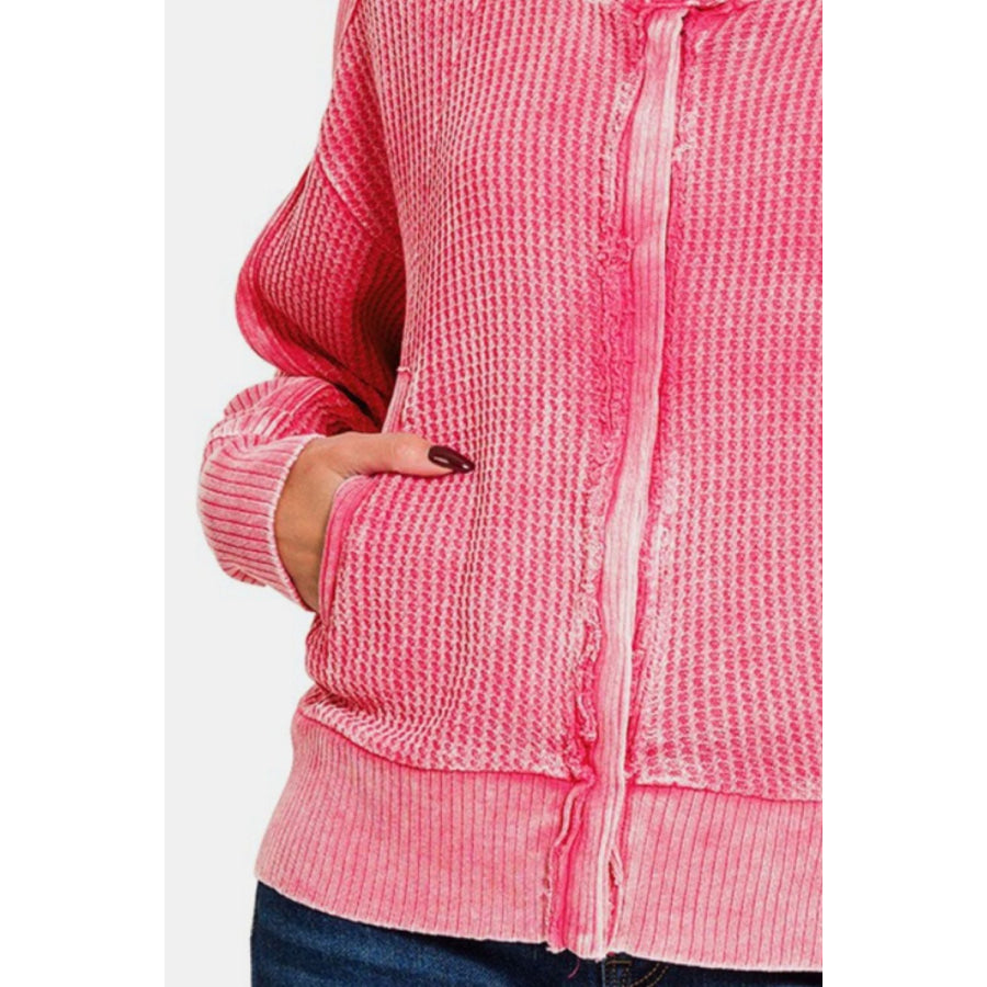 Zenana Washed Zip Up Hooded Jacket Apparel and Accessories