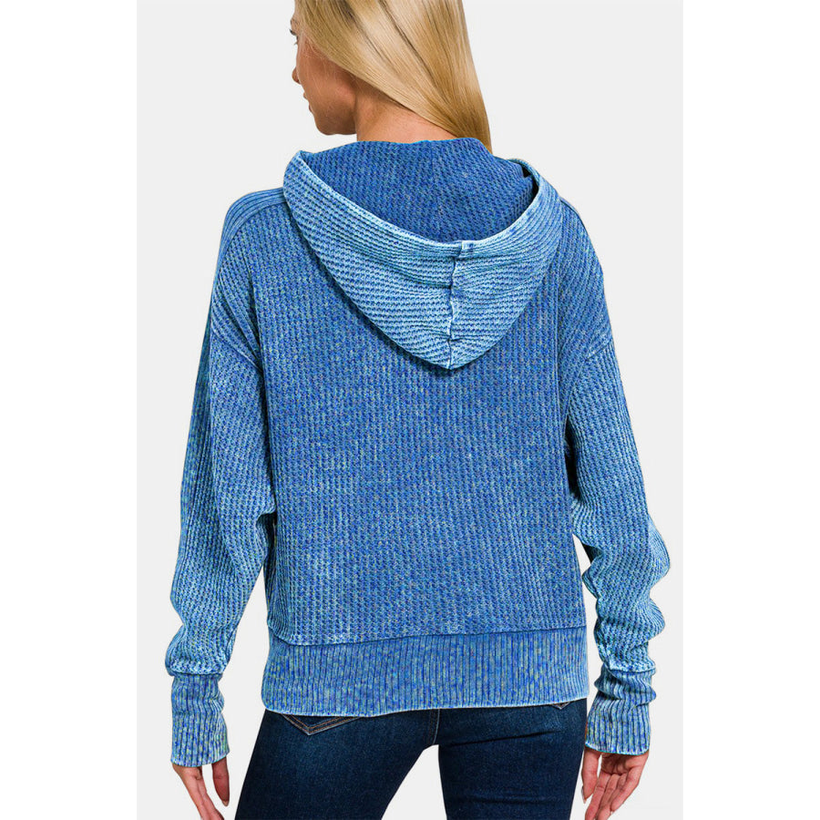 Zenana Washed Zip Up Hooded Jacket Ocean Blue / S Apparel and Accessories