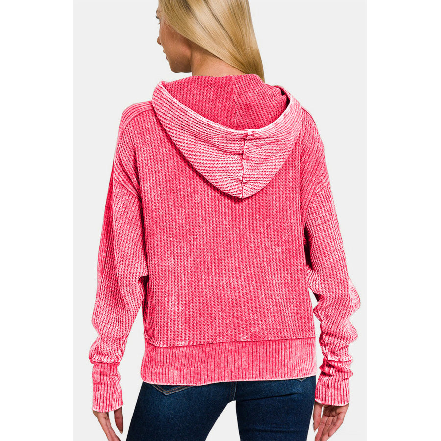 Zenana Washed Zip Up Hooded Jacket Fuchsia / S Apparel and Accessories