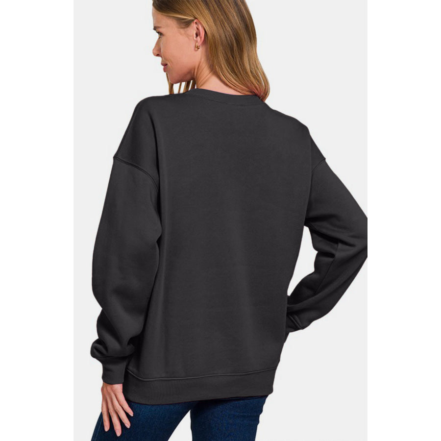 Zenana WEEKEND Round Neck Dropped Shoulder Sweatshirt Apparel and Accessories