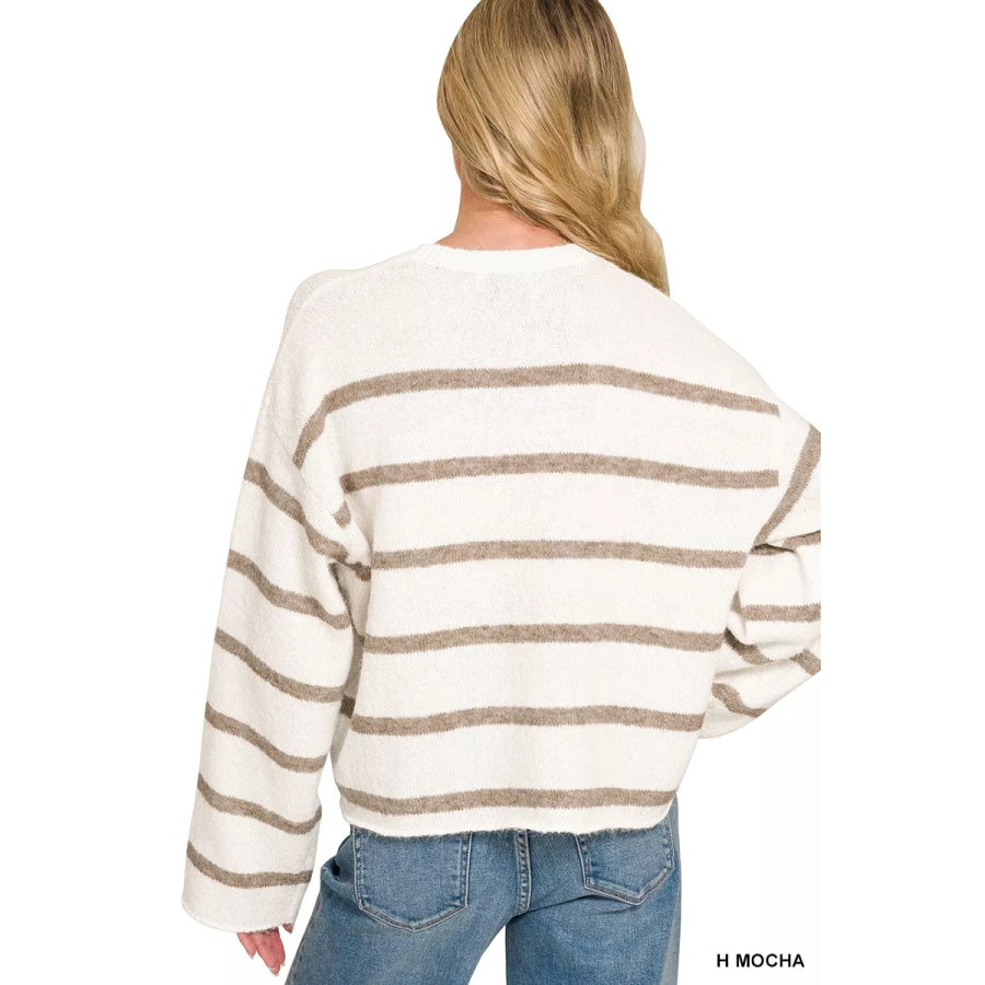 Zenana Wool Blend Striped Sweater Apparel and Accessories