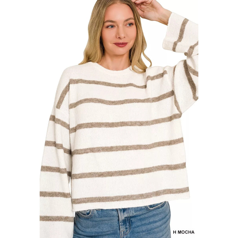 Zenana Wool Blend Striped Sweater Apparel and Accessories
