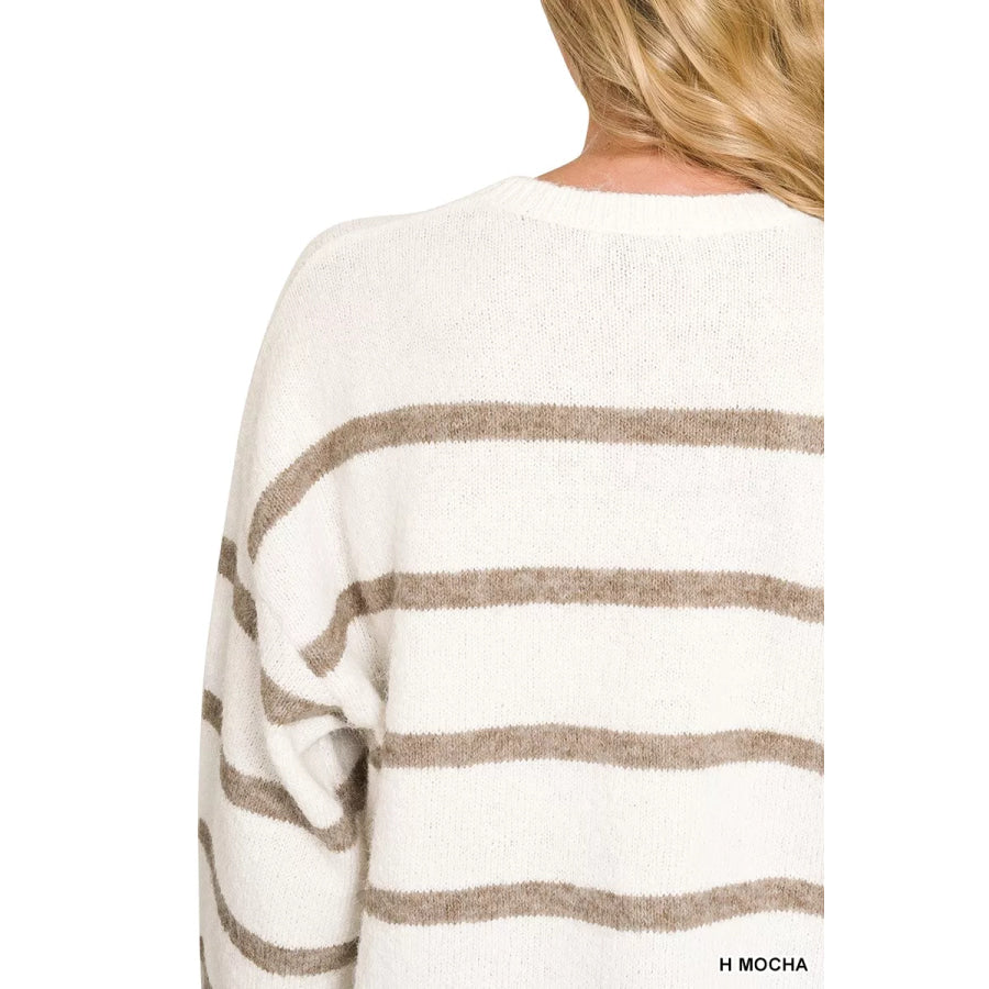 Zenana Wool Blend Striped Sweater Apparel and Accessories