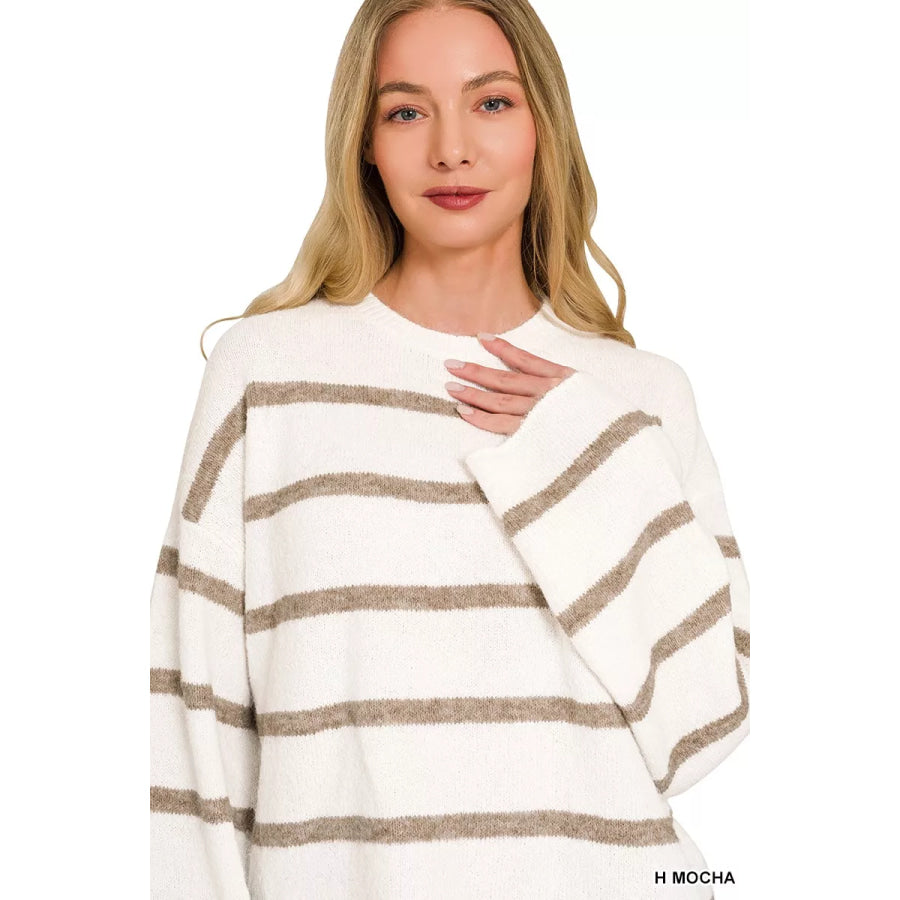 Zenana Wool Blend Striped Sweater Apparel and Accessories