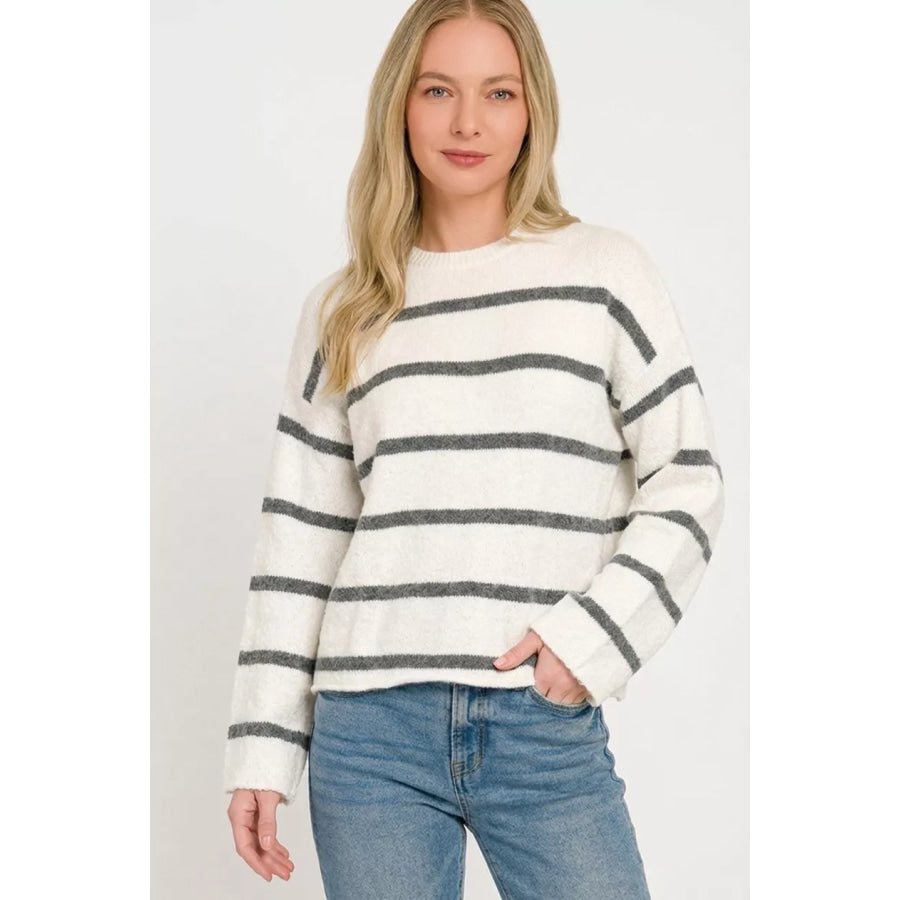 Zenana Wool Blend Striped Sweater CHARCOAL / S Apparel and Accessories