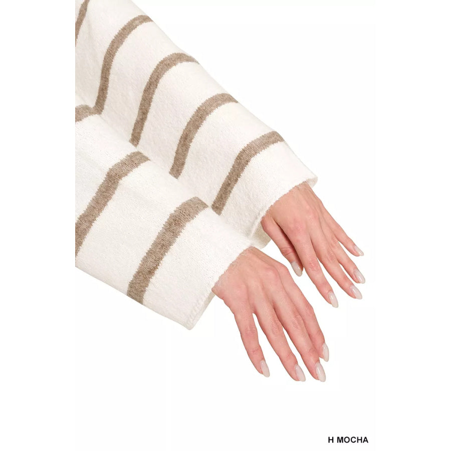 Zenana Wool Blend Striped Sweater Apparel and Accessories