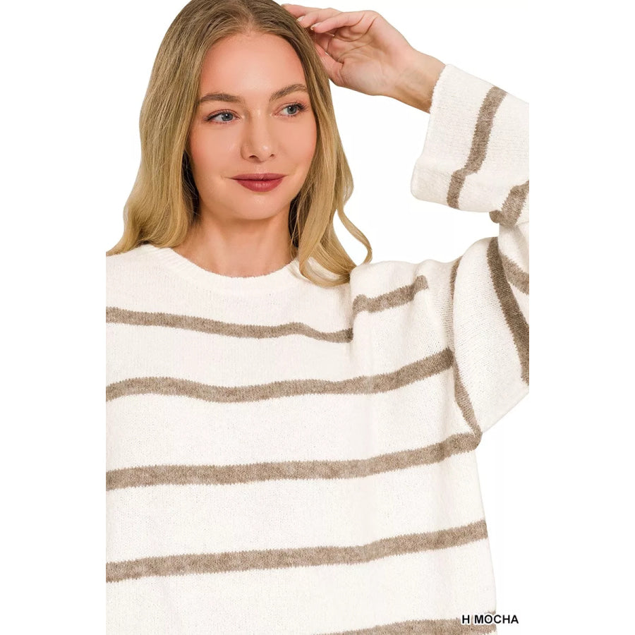 Zenana Wool Blend Striped Sweater Apparel and Accessories