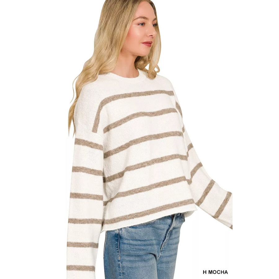 Zenana Wool Blend Striped Sweater Apparel and Accessories
