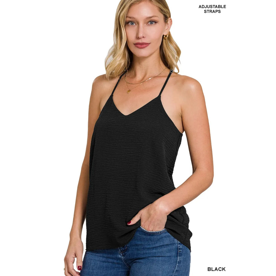 Zenana Woven Airflow Adjustable Strap V-Neck Cami Apparel and Accessories