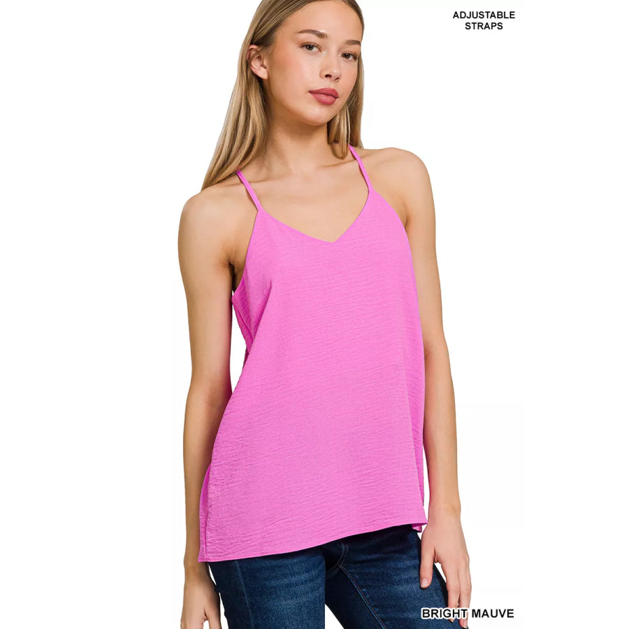 Zenana Woven Airflow Adjustable Strap V-Neck Cami Apparel and Accessories