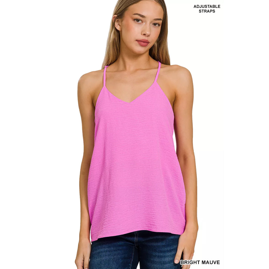 Zenana Woven Airflow Adjustable Strap V-Neck Cami Apparel and Accessories