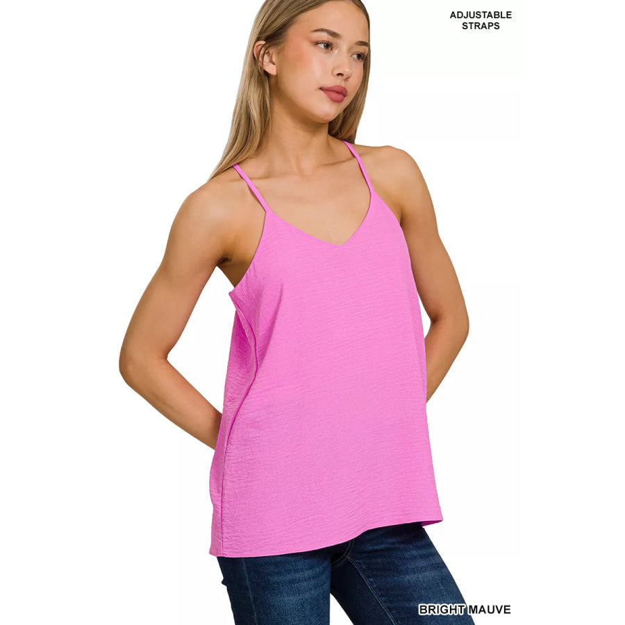 Zenana Woven Airflow Adjustable Strap V-Neck Cami Apparel and Accessories