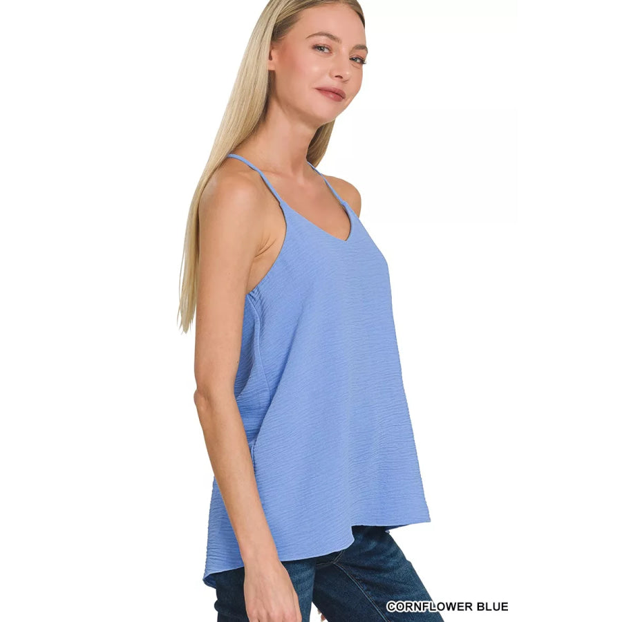 Zenana Woven Airflow Adjustable Strap V-Neck Cami CORNFLOWER BLUE / S Apparel and Accessories