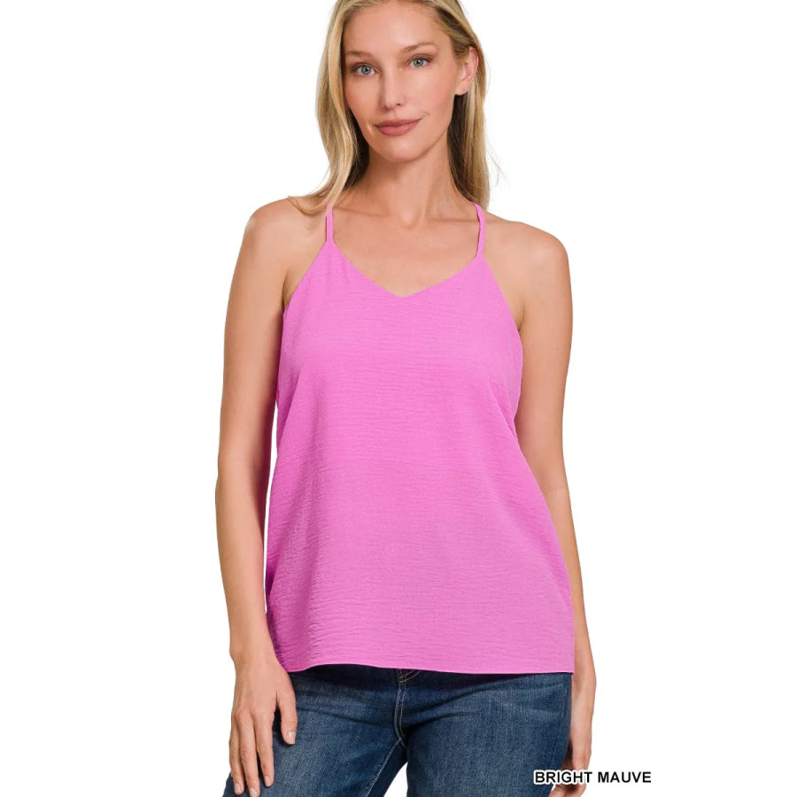 Zenana Woven Airflow Adjustable Strap V-Neck Cami BRIGHT MAUVE / S Apparel and Accessories