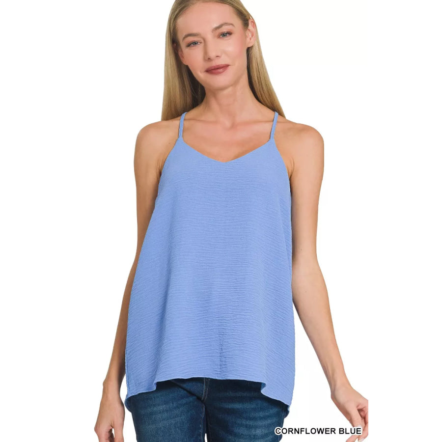 Zenana Woven Airflow Adjustable Strap V-Neck Cami CORNFLOWER BLUE / S Apparel and Accessories