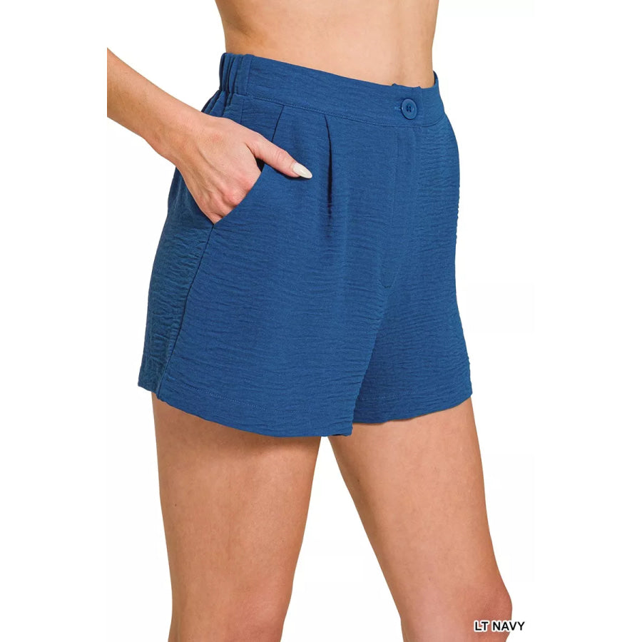 Zenana Woven Airflow Back Elastic Waist Shorts LT NAVY / S Apparel and Accessories