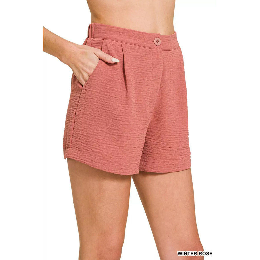 Zenana Woven Airflow Back Elastic Waist Shorts WINTER ROSE / S Apparel and Accessories