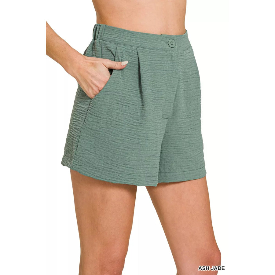 Zenana Woven Airflow Back Elastic Waist Shorts ASH JADE / S Apparel and Accessories