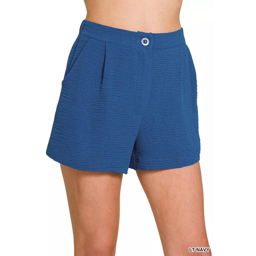 Zenana Woven Airflow Back Elastic Waist Shorts LT NAVY / S Apparel and Accessories