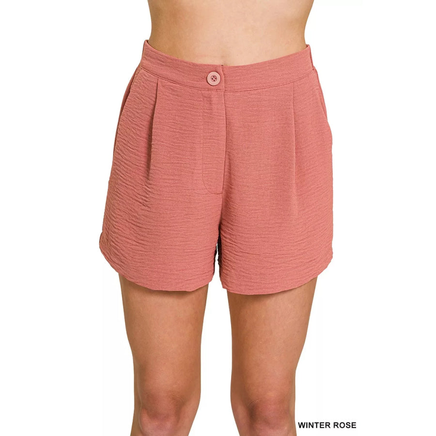 Zenana Woven Airflow Back Elastic Waist Shorts WINTER ROSE / S Apparel and Accessories