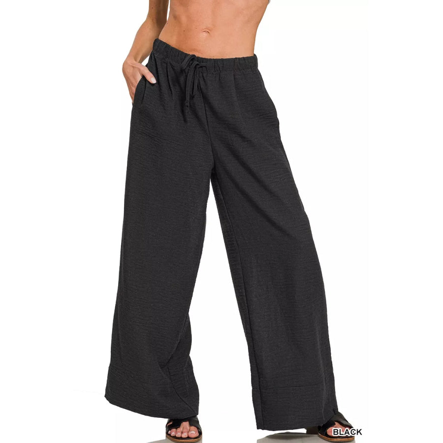 Zenana Woven Airflow Drawstring Pants BLACK / S Apparel and Accessories