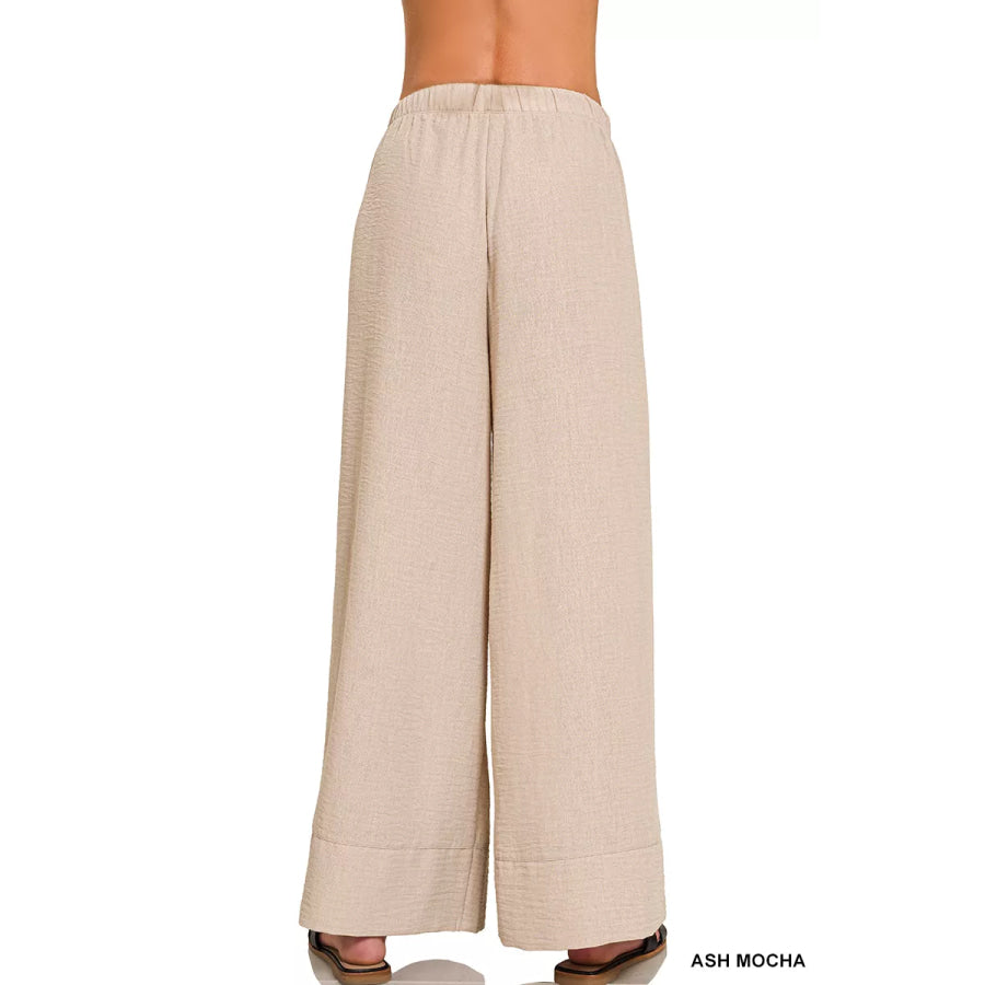 Zenana Woven Airflow Drawstring Pants Apparel and Accessories