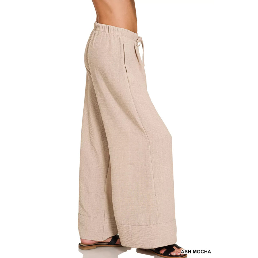 Zenana Woven Airflow Drawstring Pants Apparel and Accessories