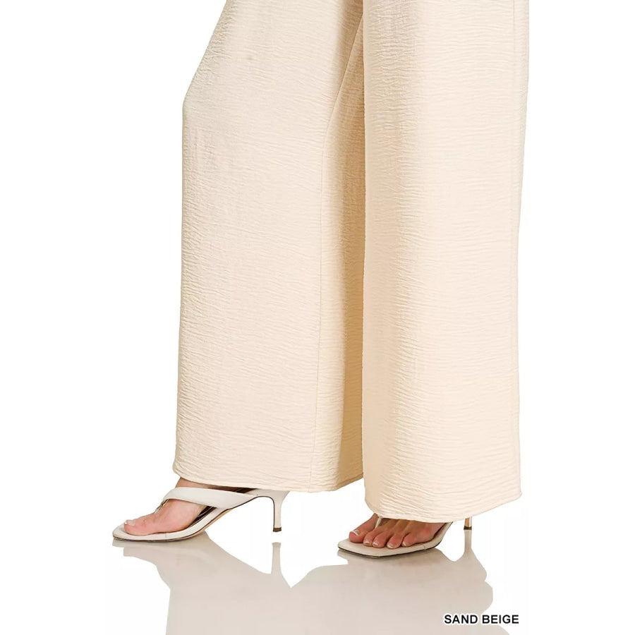Zenana Woven Airflow Elastic Waistband Pants Apparel and Accessories